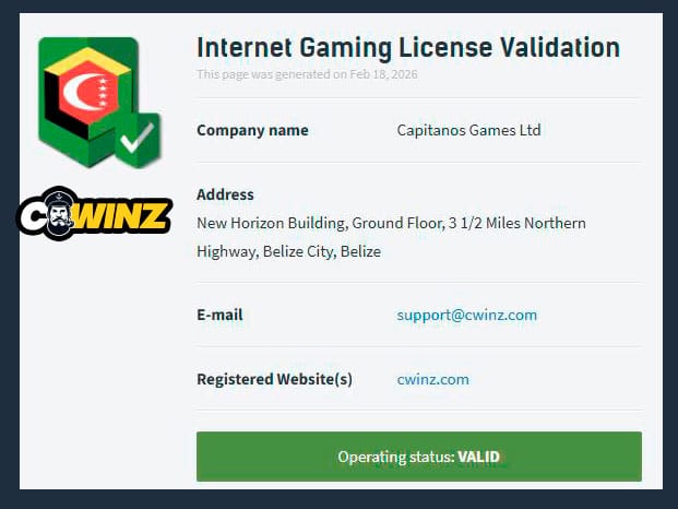 license new cwinz casino